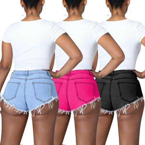 Women's Lace-Up Micro Tassel Denim Hot Pants